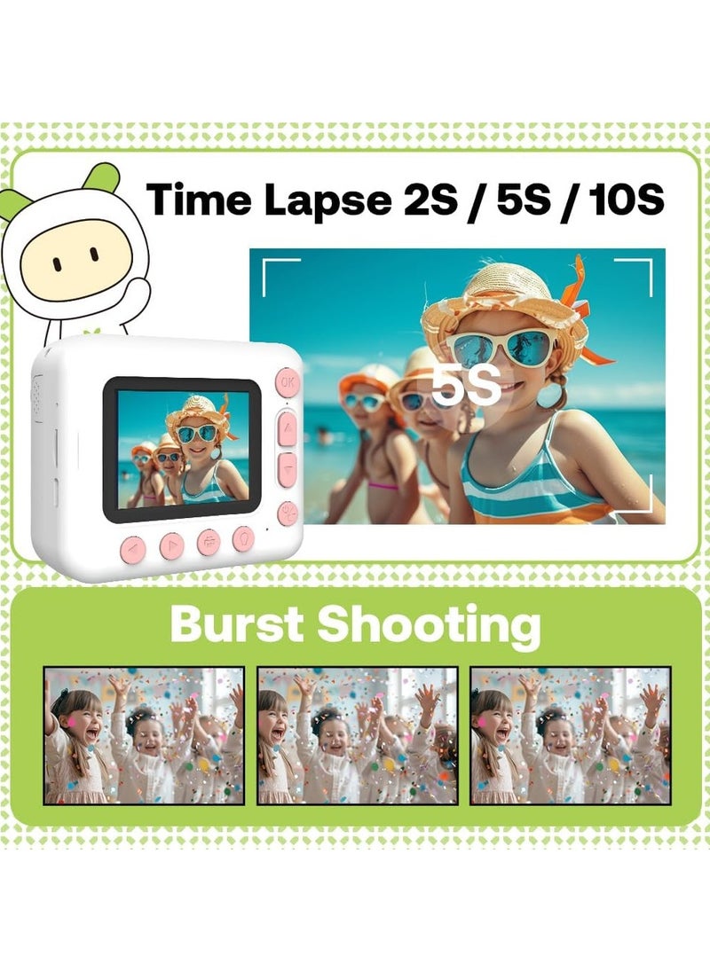 Kids Instant Print Camera Kids Camera 1080P Digital Camera for Kids 2.4 Inch IPS Screen 10X Zoom Built-in Battery with Thermal Printing Paper Color Pens Neck Strap 32GB TF Card Birthday Festival Gift