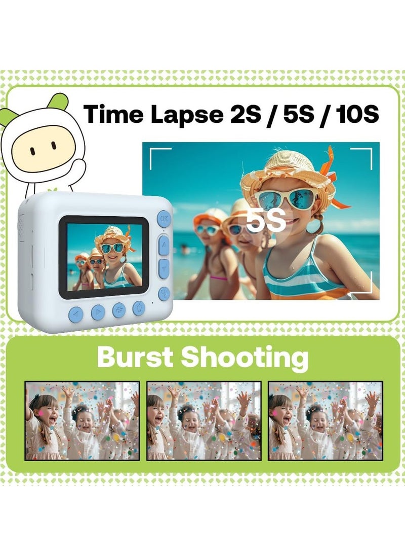 Kids Instant Print Camera Kids Camera 1080P Digital Camera for Kids 2.4 Inch IPS Screen 10X Zoom Built-in Battery with Thermal Printing Paper Color Pens Neck Strap 32GB TF Card Birthday Festival Gift