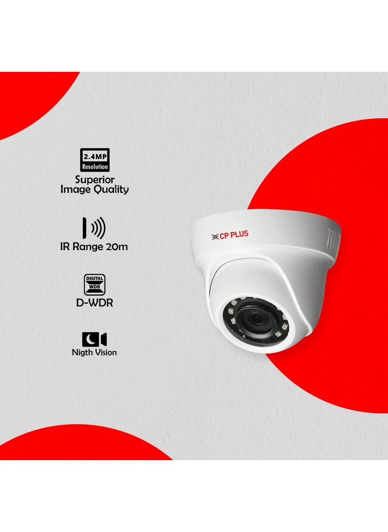 CP PLUS 2.4MP Full HD IR Dome Indoor/Outdoor Security Camera | 3.6 mm Fixed Lens| Max. Output 30fps at 2.4MP| IR Range of 20 Mtrs - CP-USC-DA24L2-V5-0360