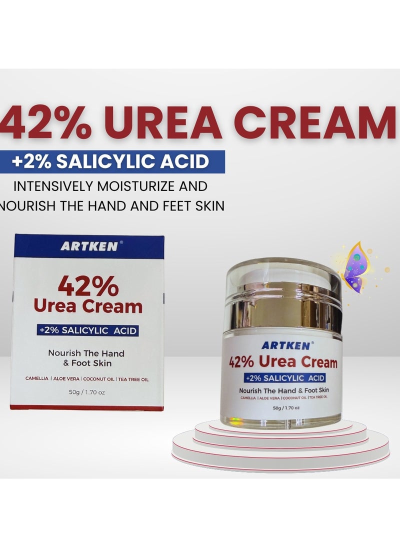 42% Urea Cream Plus 2% Salicylic Acid Cream for Cracked Feet Hands Callus Remover Hand Cream Foot Cream for Cracked Foot Heels Elbows Nails Knees Skin Moisturizer Urea Lotion with Maximum Strength 50G