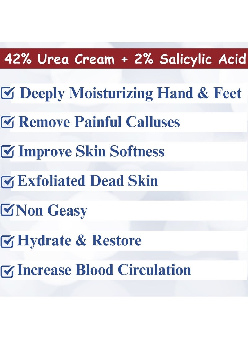 42% Urea Cream Plus 2% Salicylic Acid Cream for Cracked Feet Hands Callus Remover Hand Cream Foot Cream for Cracked Foot Heels Elbows Nails Knees Skin Moisturizer Urea Lotion with Maximum Strength 50G