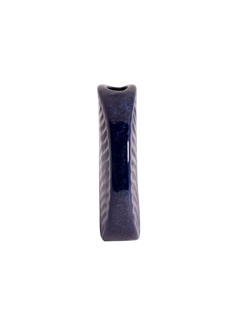The Decor Lane Ceramic Handcrafted Leaf Shaped Flower vase Vase for Living Room, Bedroom, Dining Table, Home Decoration - 11.5 cm (Blue)