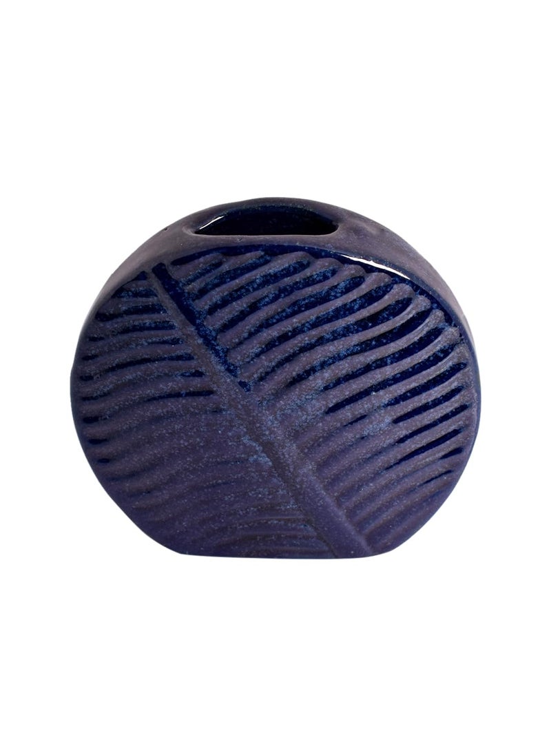 The Decor Lane Ceramic Handcrafted Leaf Shaped Flower vase Vase for Living Room, Bedroom, Dining Table, Home Decoration - 11.5 cm (Blue)
