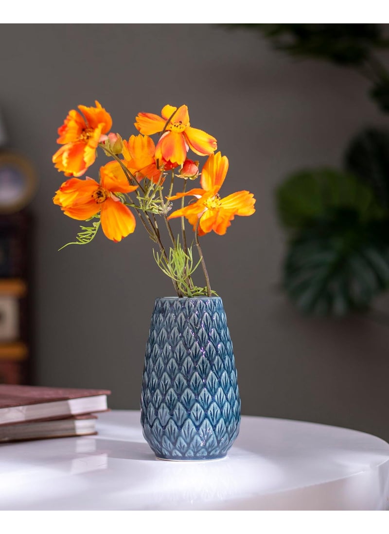 The Decor Lane Modern Decorative Pinapple Shaped Vase for Home Decor | Centerpieces | Kitchen | Office or Living Room | 6.5 x 4 Inches (Blue)
