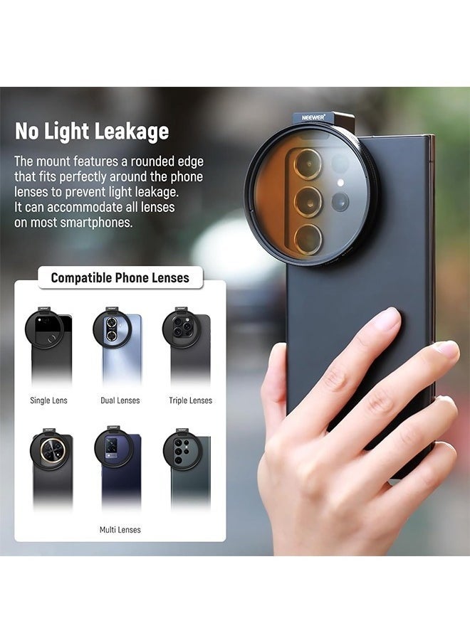 NEEWER Clip On 67mm Phone ND Filter Kit, Upgraded Lens Clip Cold Shoe Mount/Locking Knob, CPL/ND32/6 Point Star/4 Graduated Color Filter Compatible Support multiple mobile phone lenses