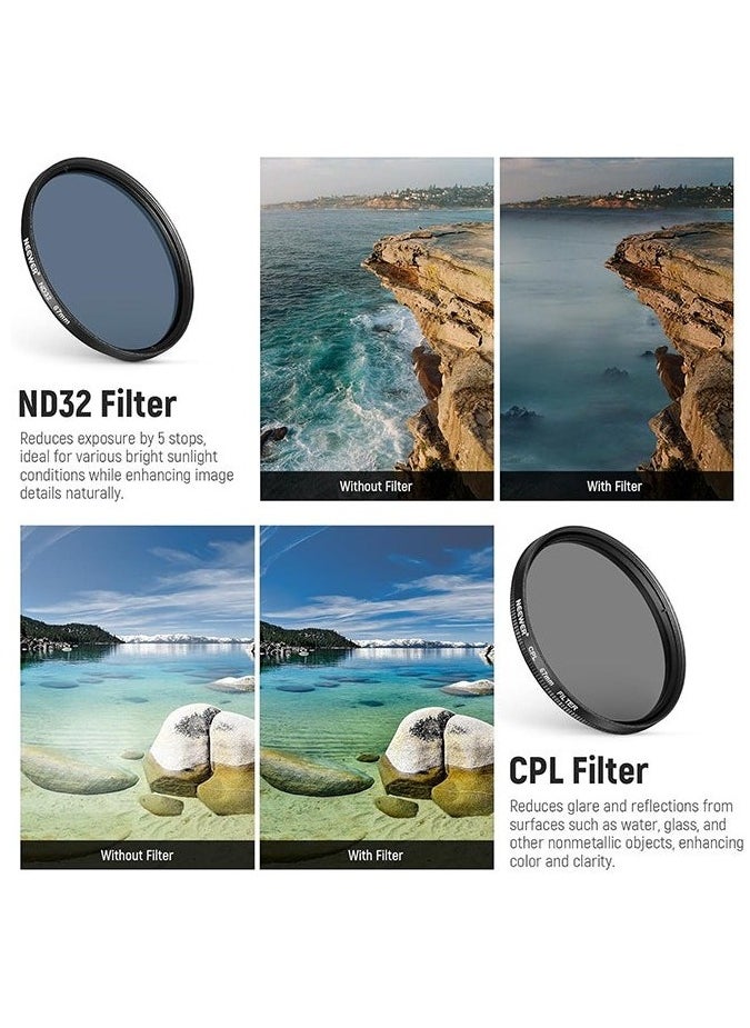 NEEWER Clip On 67mm Phone ND Filter Kit, Upgraded Lens Clip Cold Shoe Mount/Locking Knob, CPL/ND32/6 Point Star/4 Graduated Color Filter Compatible Support multiple mobile phone lenses
