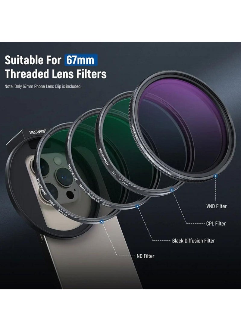 67mm Mobile Phone Filter Holder with Top Cold Shoe Mount – Compatible with iPhone 15/14/13/12, No Light Leakage, Supports 67mm Threaded Filters, Large Framework for Unobstructed Camera Use