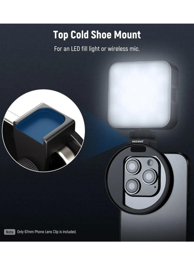 67mm Mobile Phone Filter Holder with Top Cold Shoe Mount – Compatible with iPhone 15/14/13/12, No Light Leakage, Supports 67mm Threaded Filters, Large Framework for Unobstructed Camera Use