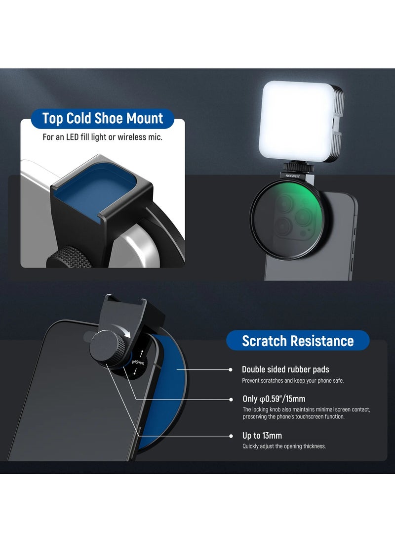 NEEWER 67mm Adjustable Phone CPL Filter with Cold Shoe Clip, Multi-Coated HD Optical Glass, Metal Frame, Compatible with iPhone, Samsung, Huawei, Mobile Camera Lens Filter Kit