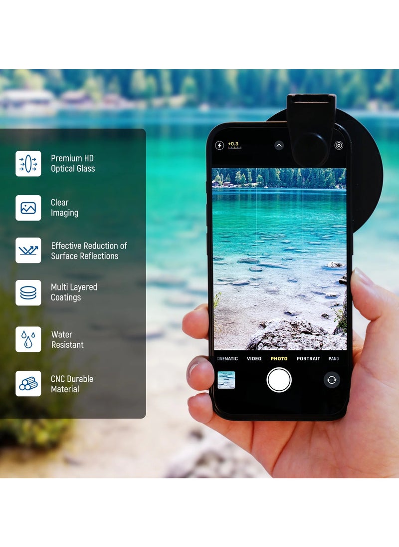 NEEWER 67mm Adjustable Phone CPL Filter with Cold Shoe Clip, Multi-Coated HD Optical Glass, Metal Frame, Compatible with iPhone, Samsung, Huawei, Mobile Camera Lens Filter Kit