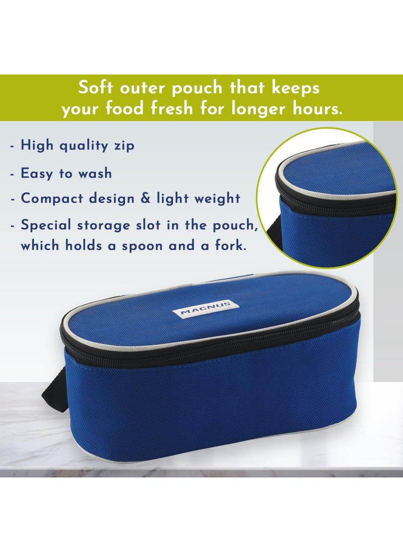 Magnus Super 3 Lunch Box Set | Stainless Steel Lunch Box for Kids | Leak-Proof Lunch Boxes for Office Men & Women | Compact, Air-Tight Design | 1010 ml, Blue