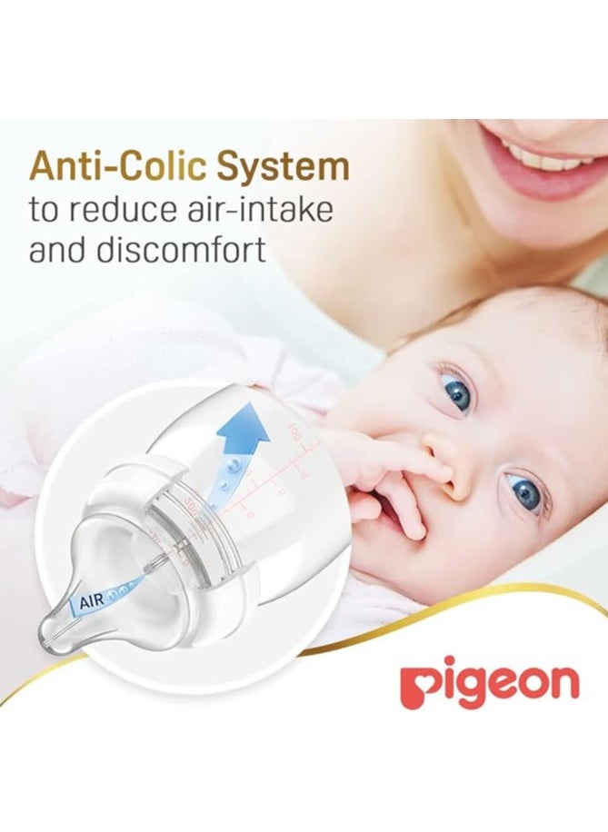Pigeon SofTouch Peristaltic Plus Wide Neck Glass Nursing Bottle – 100% Silicone Nipple, BPA & BPS Free, 240ml