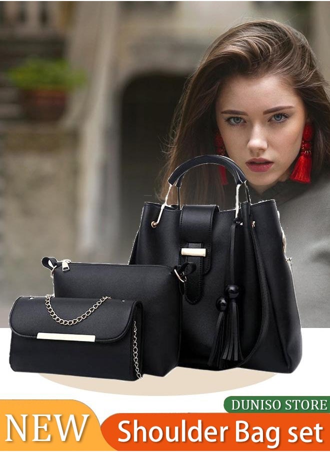 3 Pcs Fashion Bag Sets Composite Bag Set Satchel Purses Handbags Shoulder Tote Bags Top Handle Black