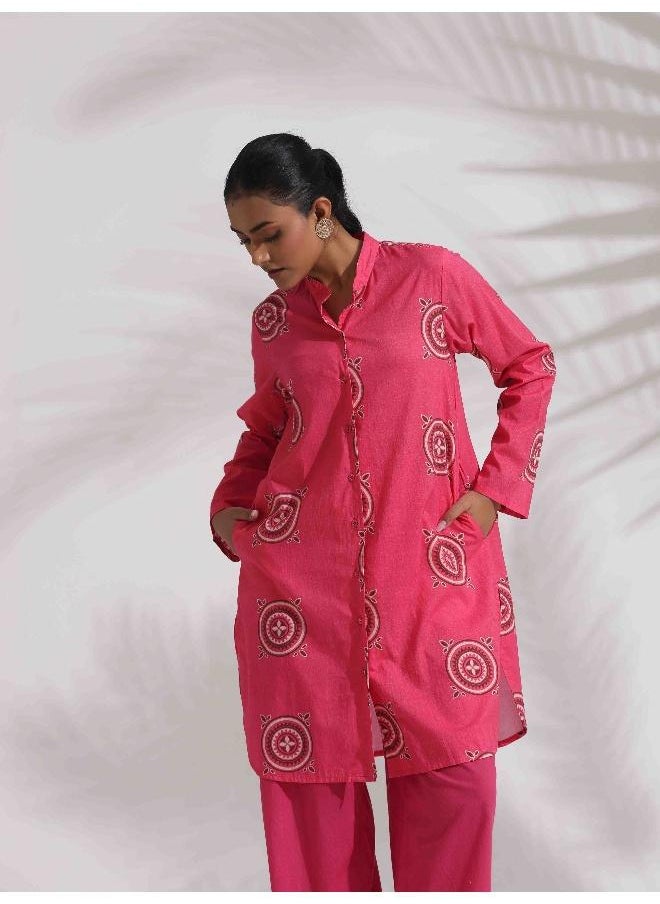 trueBrowns Pink Cotton Print Kurta Co-ord Set