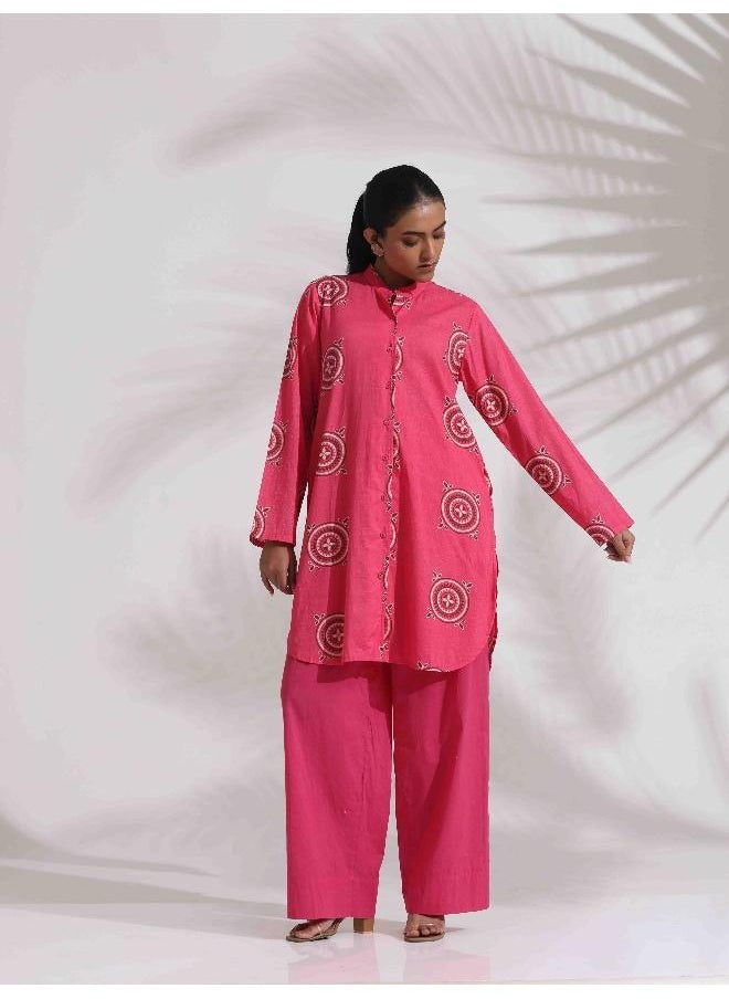 trueBrowns Pink Cotton Print Kurta Co-ord Set