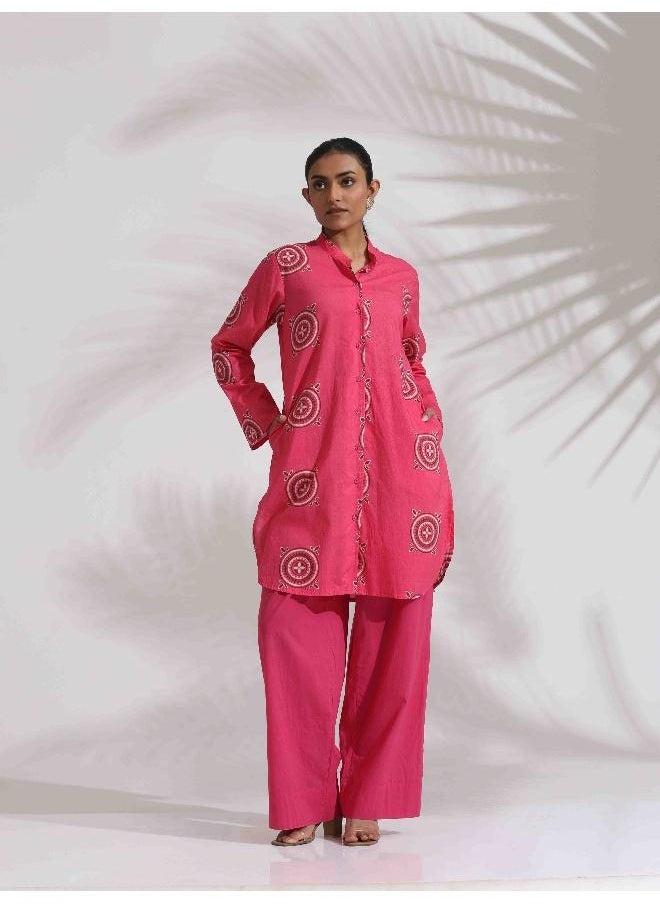 trueBrowns Pink Cotton Print Kurta Co-ord Set