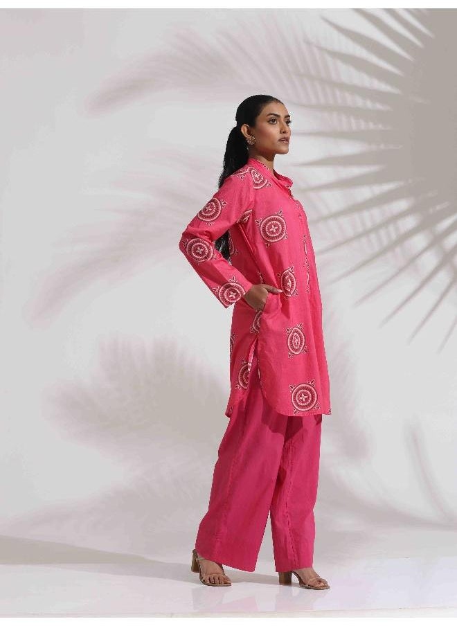 trueBrowns Pink Cotton Print Kurta Co-ord Set