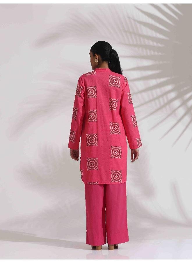 trueBrowns Pink Cotton Print Kurta Co-ord Set