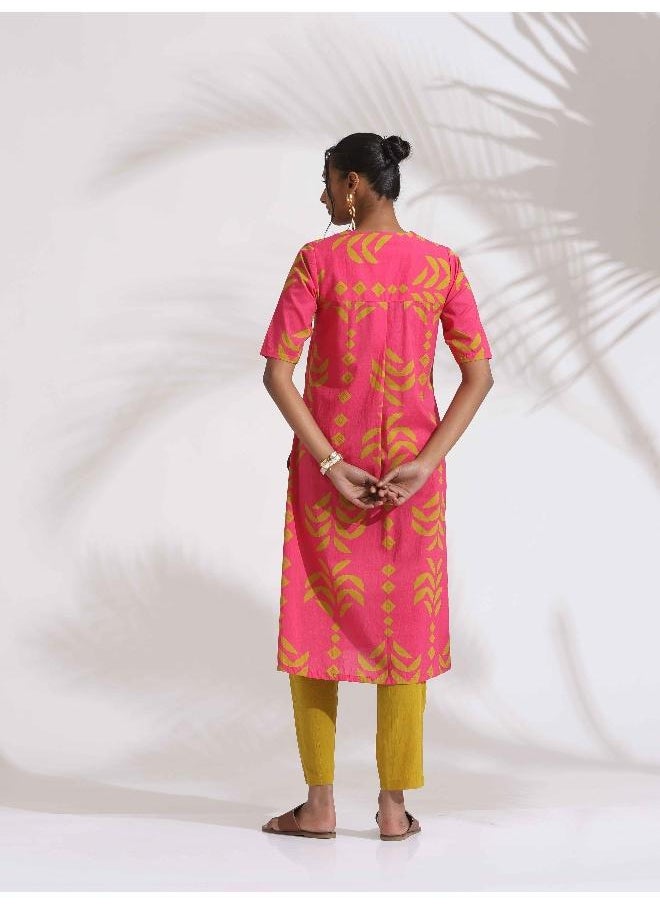 trueBrowns Pink Cotton Print A-line Kurta Set