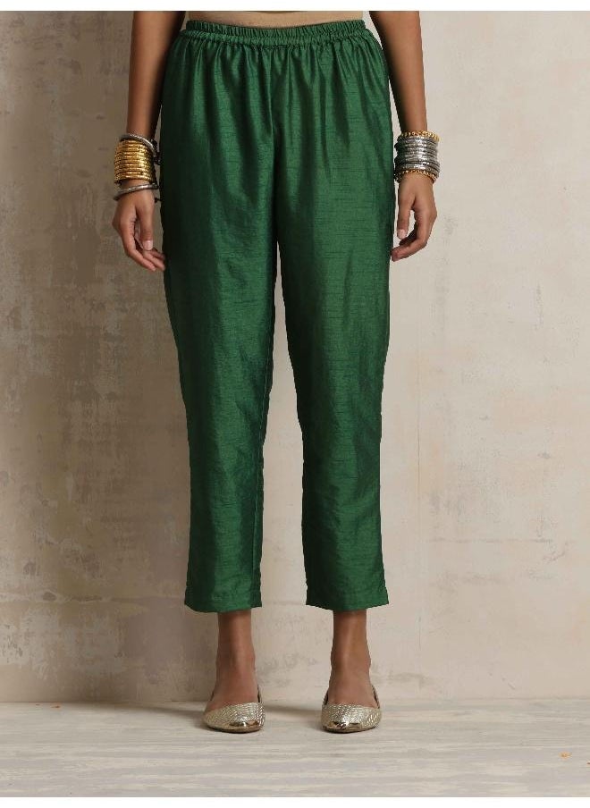 Dark Green Silk Anarkali Flared Kurta Set