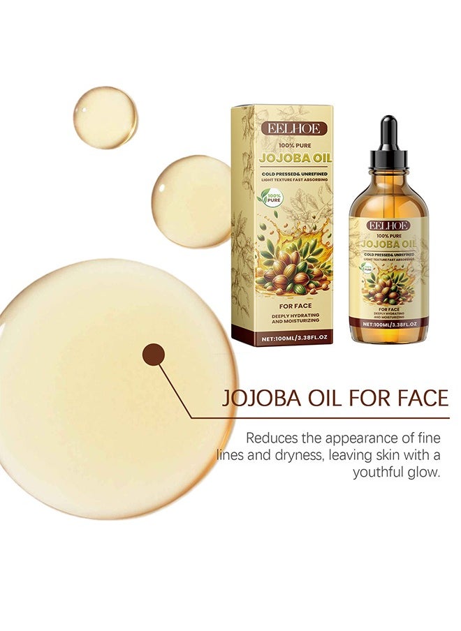 100% Pure Jojoba Oil - Organic Jojoba Oil Cold Pressed, 100% Pure World Natural Jojoba Oil Vegan for Skin, Nails, Hand, Body and Face,Women's Face Moisturizing, Brightening and Firming Care, Vitamin C Oil  100ml