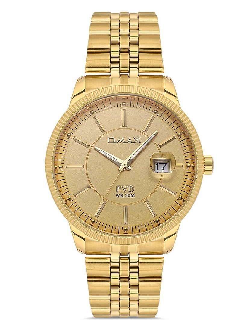Omax Men's Full Gold Luxury Wrist Watch, Watches for Men, Stainless Watches, Steel Band, Date Round Dial, Waterproof Watch, 1 Year Warranty