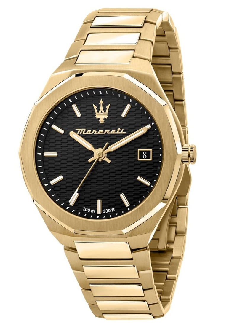 Maserati R8853142004 Men's Watch, Style Collection, Quartz, Time and Date, Steel, PVD Gold  gold, 42mm, bracelet