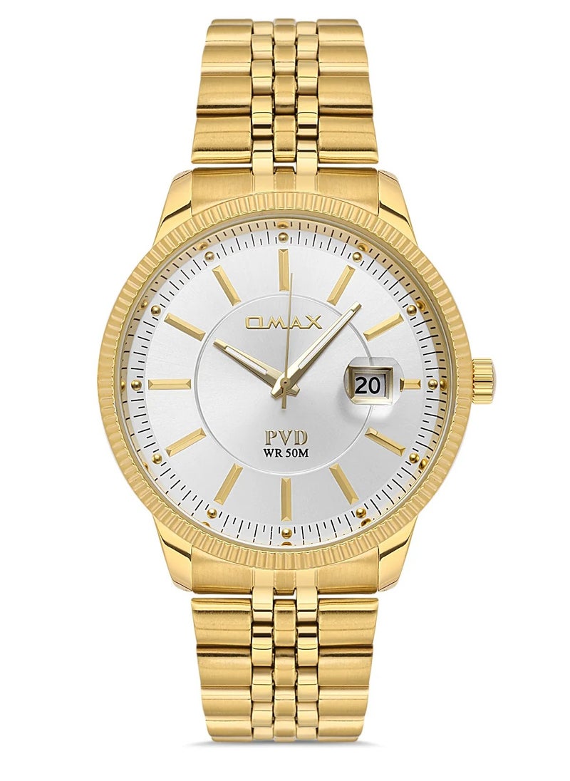 Omax Men's Gold Luxury Wrist Watch, Watches for Men, Stainless Watches, Steel Band, Date White Round Dial, Waterproof Watch, 1 Year Warranty