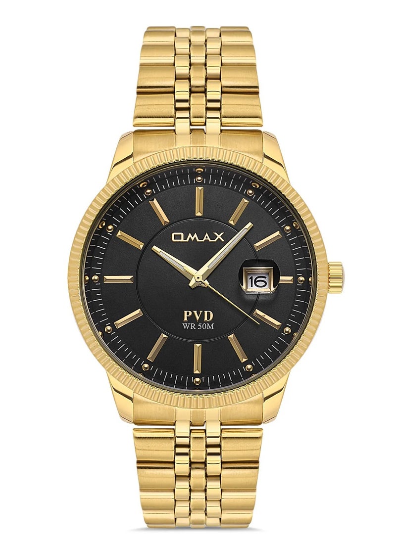 Omax Men's Gold Luxury Wrist Watch, Watches for Men, Stainless Watches, Steel Band, Date Black Round Dial, Waterproof Watch, 1 Year Warranty