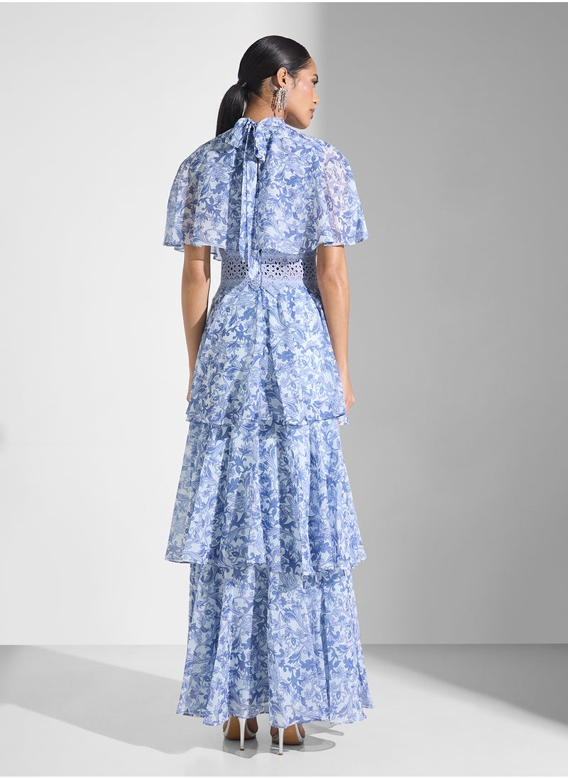 Floral Print High Neck Dress