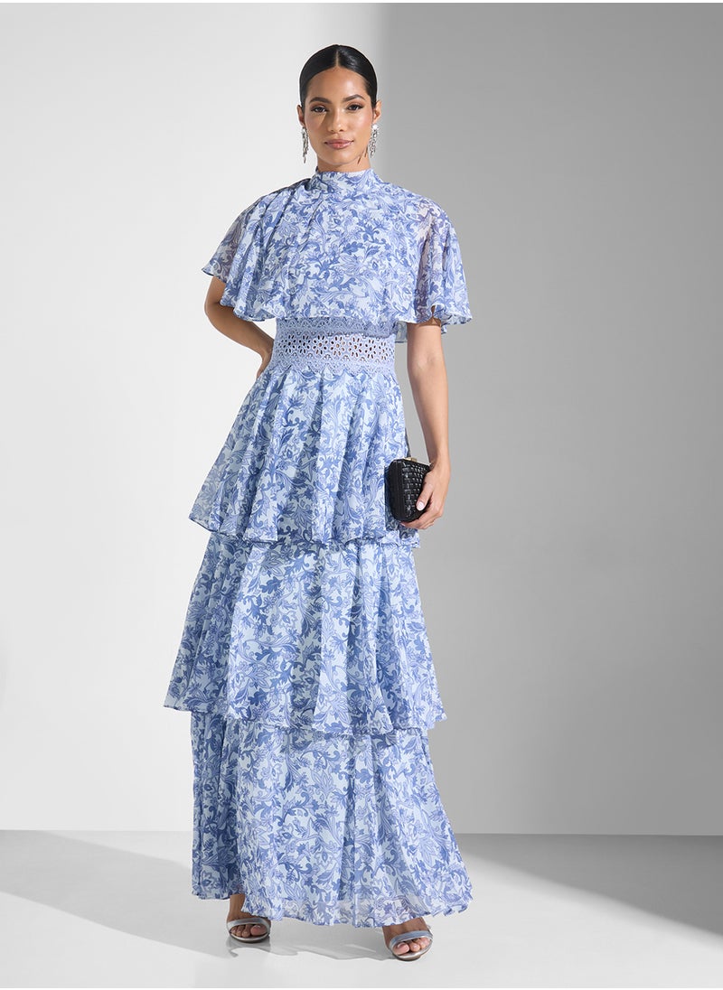 Floral Print High Neck Dress