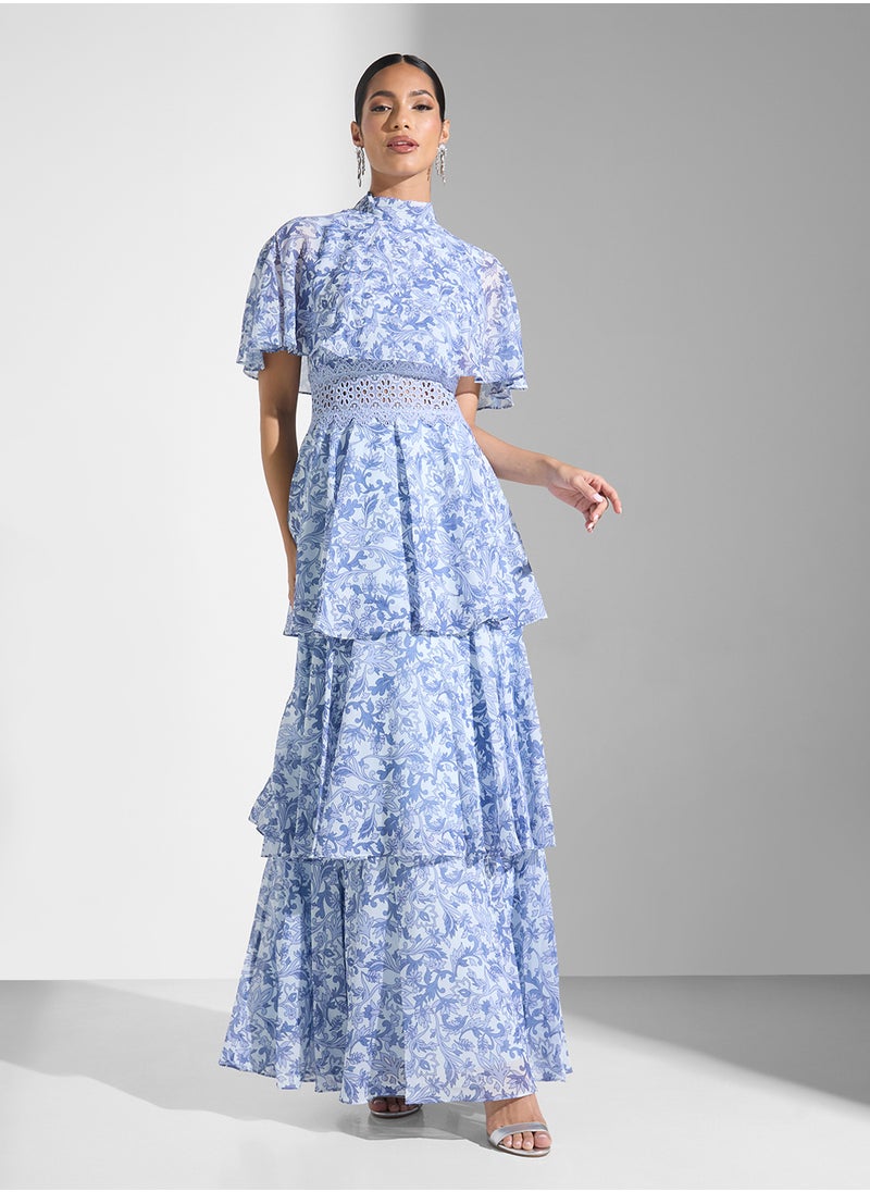 Floral Print High Neck Dress