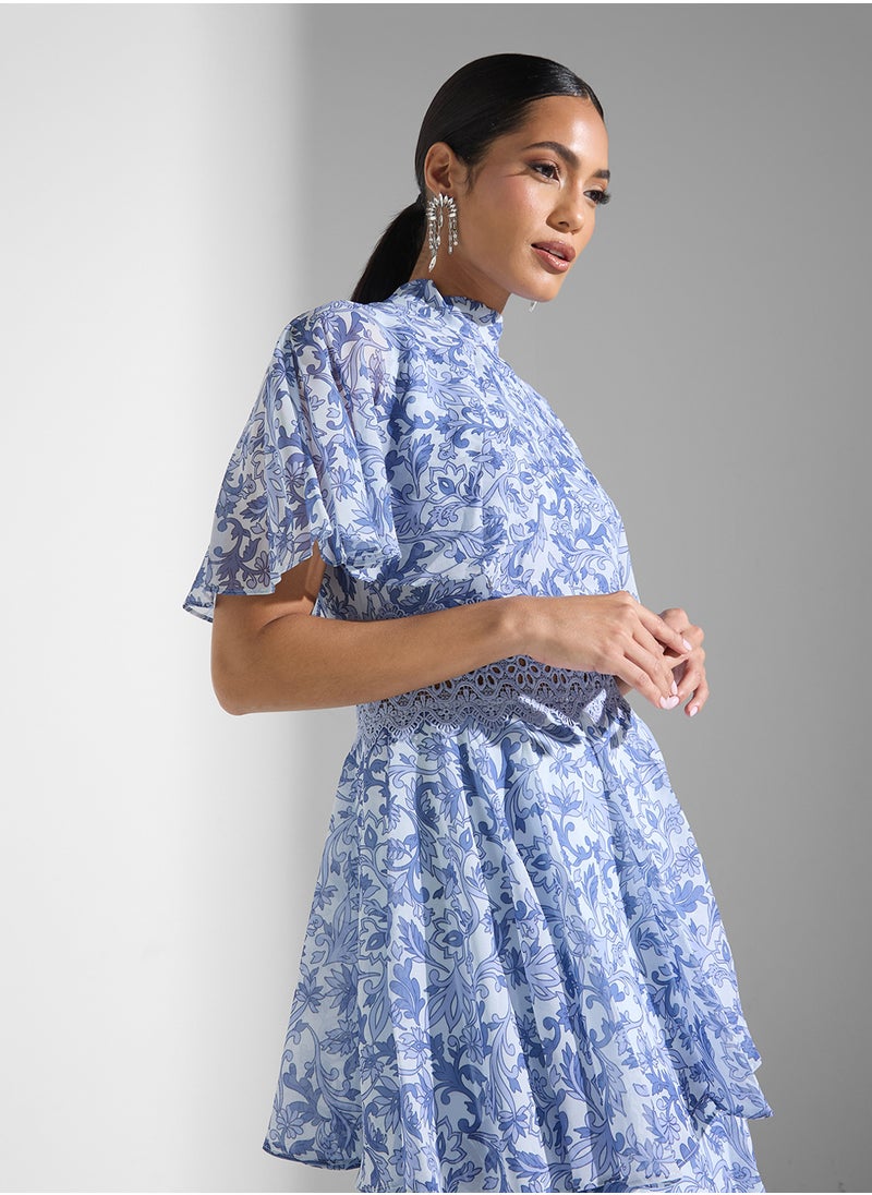Floral Print High Neck Dress