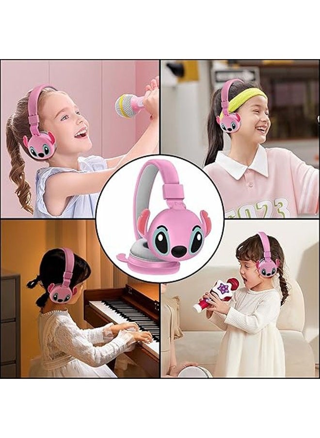 Wireless bluetooth headphones for kids, cute noise cancelling headphones with microphone/TF card, foldable headphones for kids, teens, girls, school, mobile phones, tablets