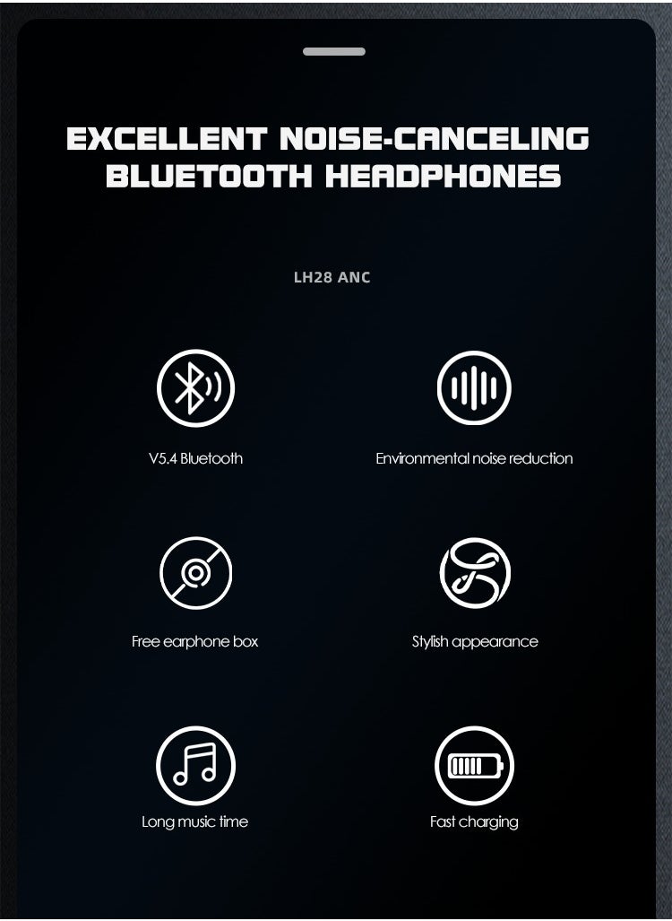 LENYES LH28 ANC Adaptive Active Noise Cancelling Headphones, 2X Stronger Human Voice Reduction, 60H ANC Playtime, App Control, LDAC Hi-Res Wireless Audio, Comfortable Fit, Bluetooth 5.4 - Black