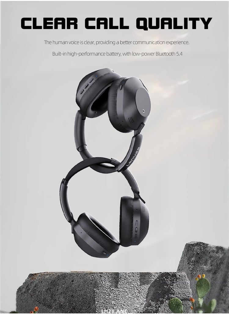 LENYES LH28 ANC Adaptive Active Noise Cancelling Headphones, 2X Stronger Human Voice Reduction, 60H ANC Playtime, App Control, LDAC Hi-Res Wireless Audio, Comfortable Fit, Bluetooth 5.4 - Black