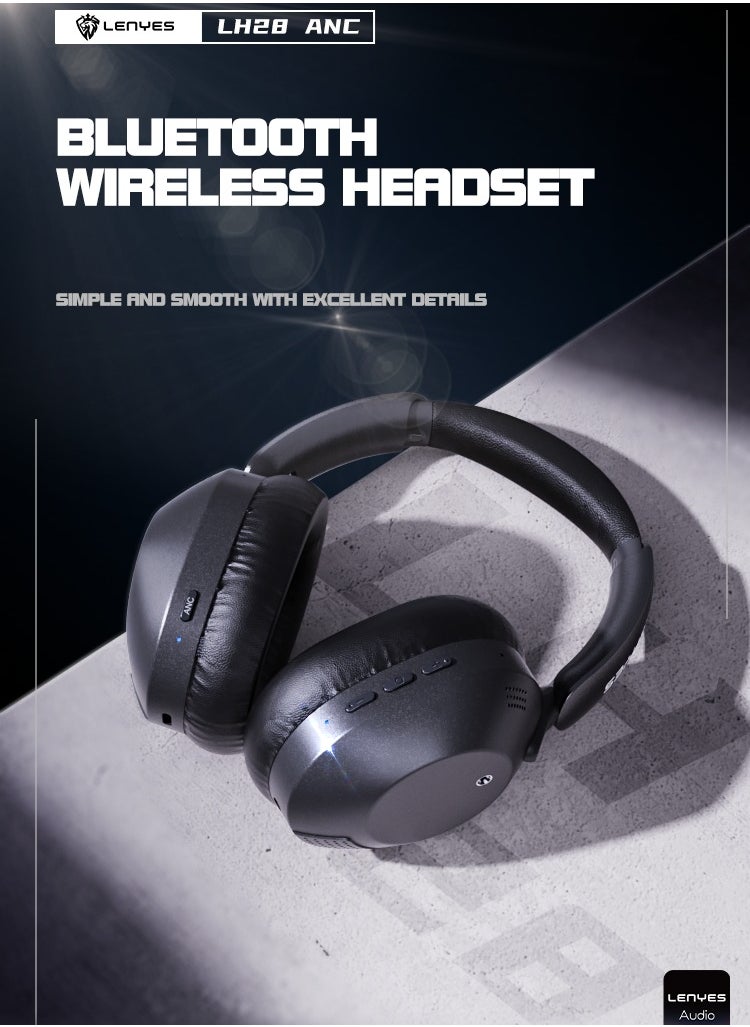 LENYES LH28 ANC Adaptive Active Noise Cancelling Headphones, 2X Stronger Human Voice Reduction, 60H ANC Playtime, App Control, LDAC Hi-Res Wireless Audio, Comfortable Fit, Bluetooth 5.4 - Black