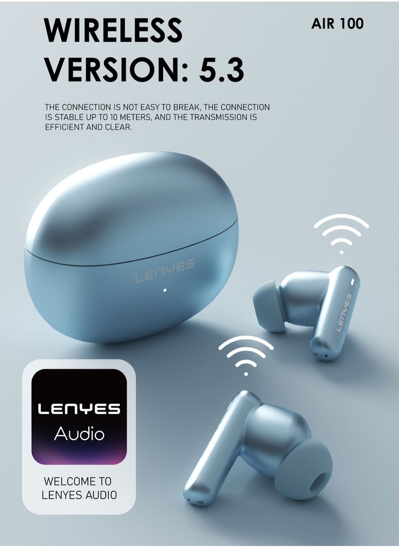 Lenyes AIR 100 Bluetooth Earphones 5.3, 10m Transmission distance，Noise reduction with Big Bass True Wireless Earbuds, IPX5, Sound effects can be adjusted via app