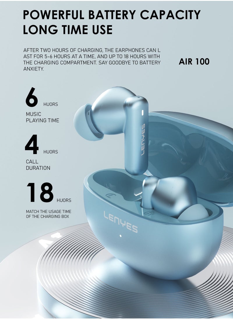 Lenyes AIR 100 Bluetooth Earphones 5.3, 10m Transmission distance，Noise reduction with Big Bass True Wireless Earbuds, IPX5, Sound effects can be adjusted via app