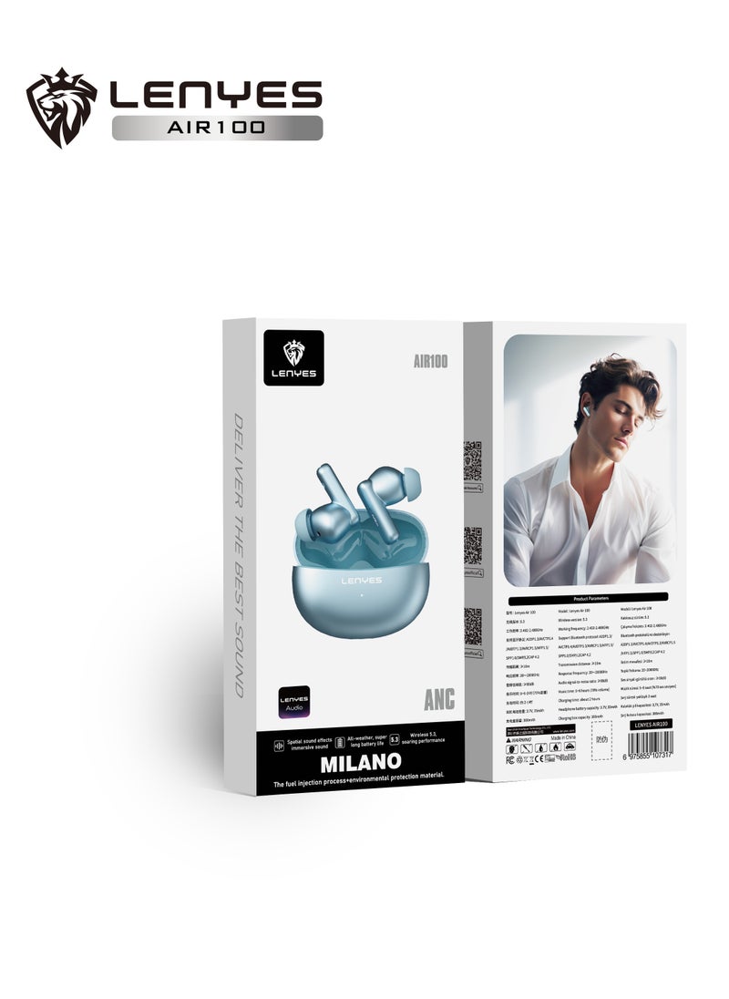 Lenyes AIR 100 Bluetooth Earphones 5.3, 10m Transmission distance，Noise reduction with Big Bass True Wireless Earbuds, IPX5, Sound effects can be adjusted via app