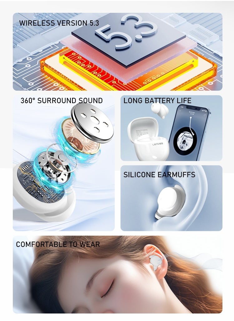 LENYES AIR 301 Wireless Noise Cancelling Earbuds, Lifestyle Bluetooth Earbuds with Active Noise Cancellation, Up to 8.5 Hours of Battery Life Black