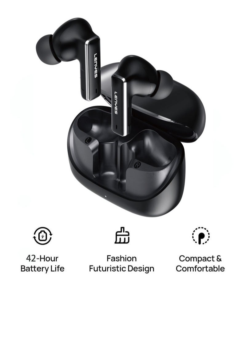 LENYES AIR 101 ENC Earbuds, 98.5 Percent Noise Reduction, Adaptive Cancelling To Ears And Environment, Hi-Res Sound, 50H Battery, Wireless Charging, Bluetooth 5.3 Black