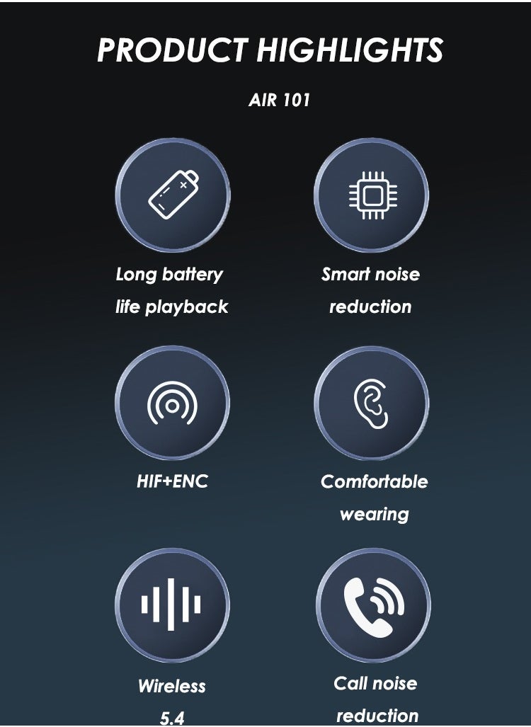 LENYES AIR 101 ENC Earbuds, 98.5 Percent Noise Reduction, Adaptive Cancelling To Ears And Environment, Hi-Res Sound, 50H Battery, Wireless Charging, Bluetooth 5.3 Black