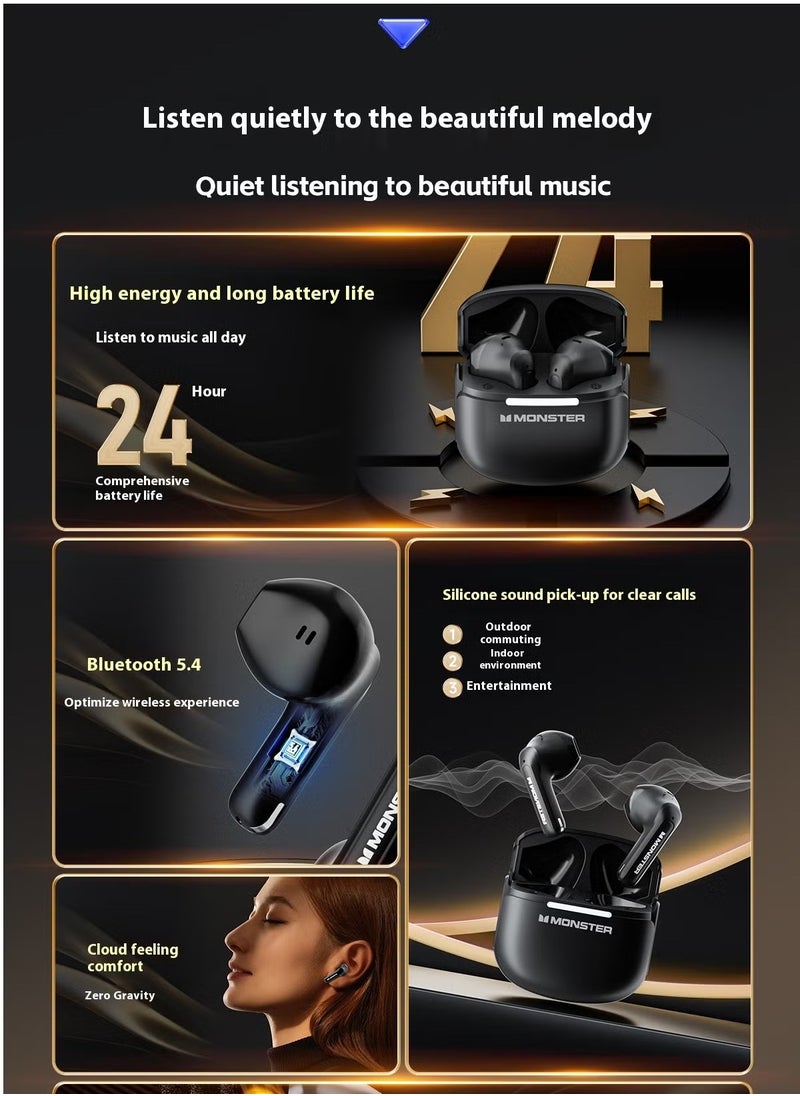 MONSTER wireless Bluetooth headset | 24-hour long battery life · 13mm metal diaphragm · Bluetooth 5.4 ultra-fast connection · Cloud-like comfortable wearing · Clear call experience