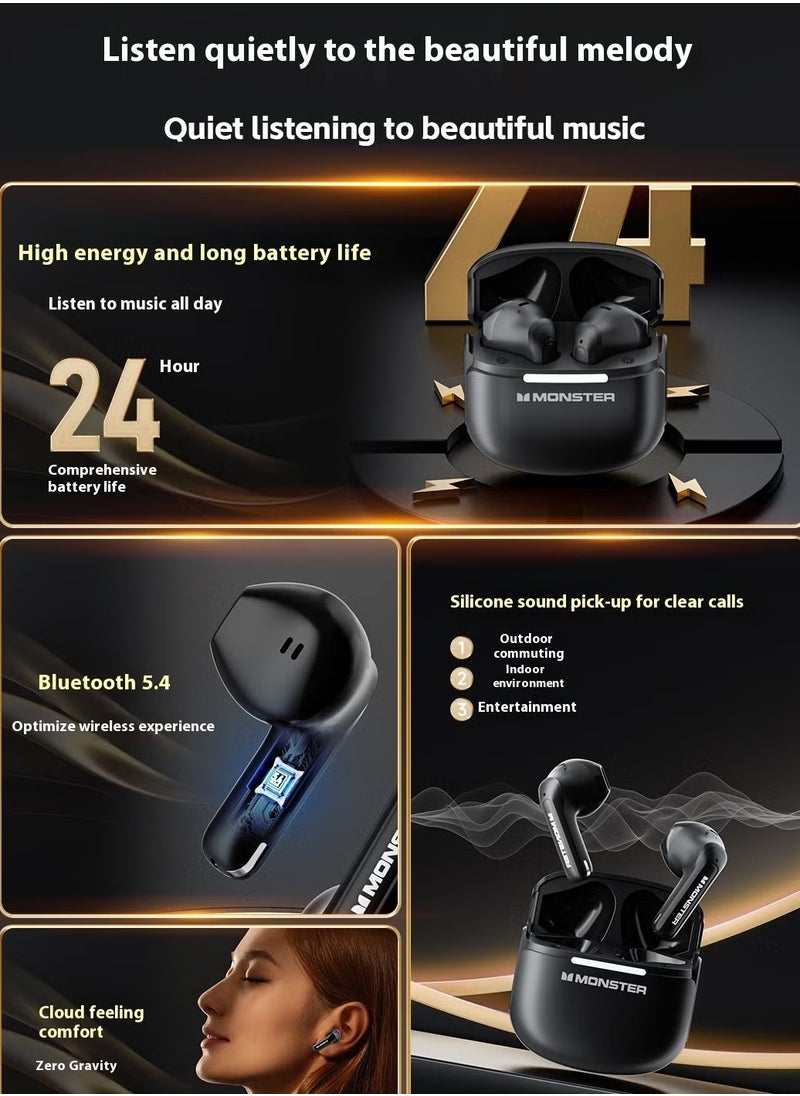 MONSTER wireless Bluetooth headset | 24-hour long battery life · 13mm metal diaphragm · Bluetooth 5.4 ultra-fast connection · Cloud-like comfortable wearing · Clear call experience