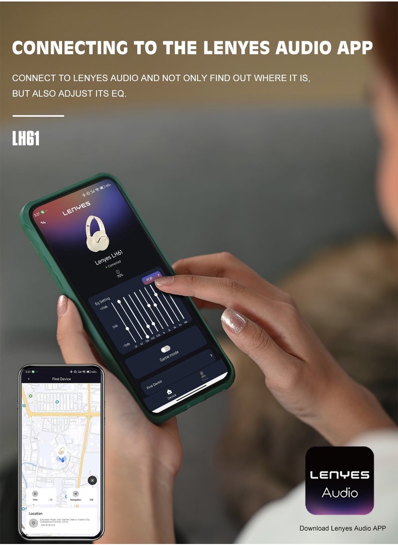 LENYES LH61 Wireless On-Ear Headphones, Foldable Design, Pure Bass, 70H Playtime, Bluetooth 5.4, Lightweight and Comfortable, App Connectivity, Multipoint Connection Black