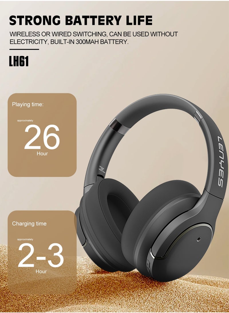 LENYES LH61 Wireless On-Ear Headphones, Foldable Design, Pure Bass, 70H Playtime, Bluetooth 5.4, Lightweight and Comfortable, App Connectivity, Multipoint Connection Black
