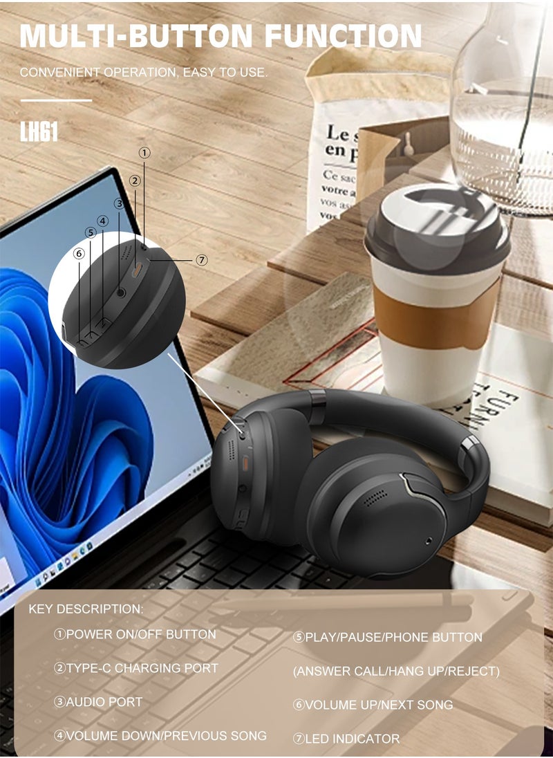 LENYES LH61 Wireless On-Ear Headphones, Foldable Design, Pure Bass, 70H Playtime, Bluetooth 5.4, Lightweight and Comfortable, App Connectivity, Multipoint Connection Black