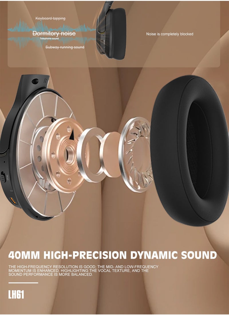 LENYES LH61 Wireless On-Ear Headphones, Foldable Design, Pure Bass, 70H Playtime, Bluetooth 5.4, Lightweight and Comfortable, App Connectivity, Multipoint Connection Black