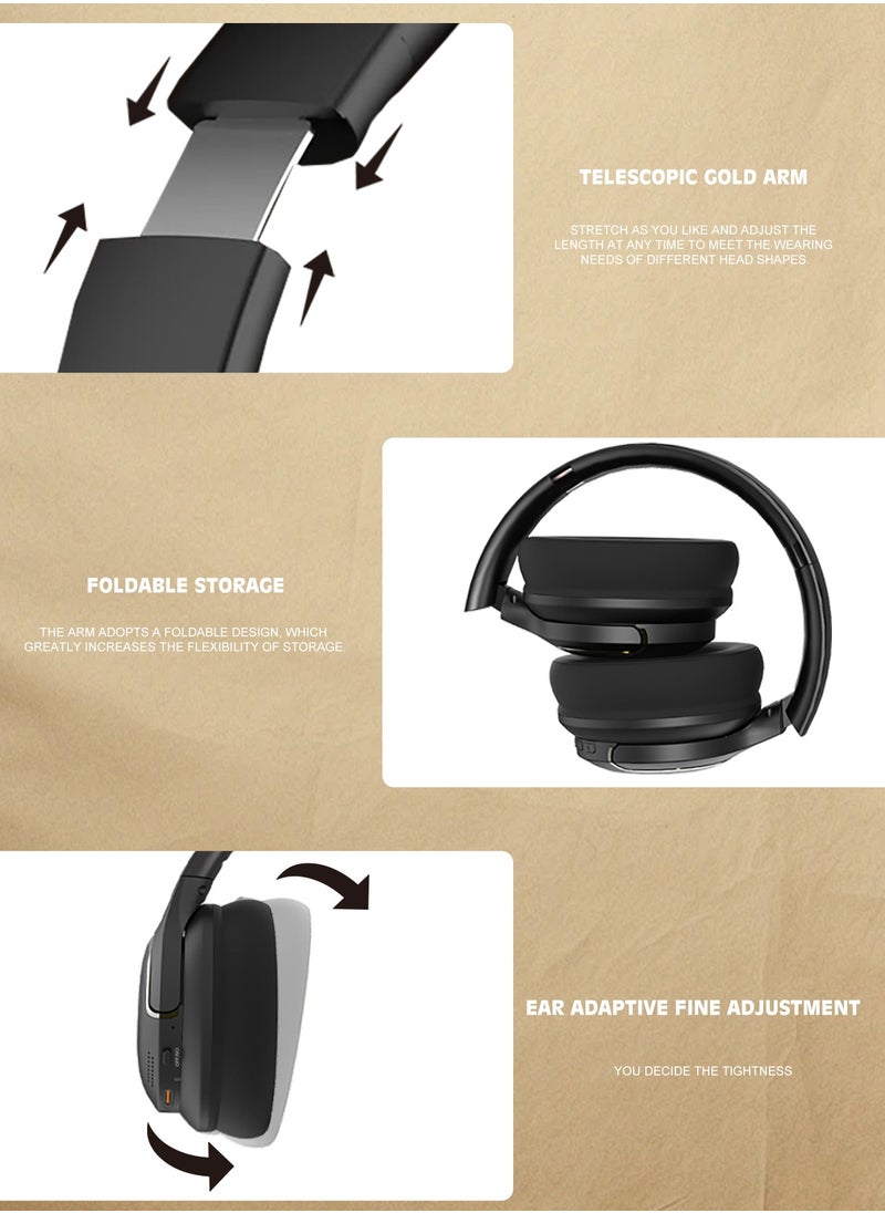 LENYES LH61 Wireless On-Ear Headphones, Foldable Design, Pure Bass, 70H Playtime, Bluetooth 5.4, Lightweight and Comfortable, App Connectivity, Multipoint Connection Black